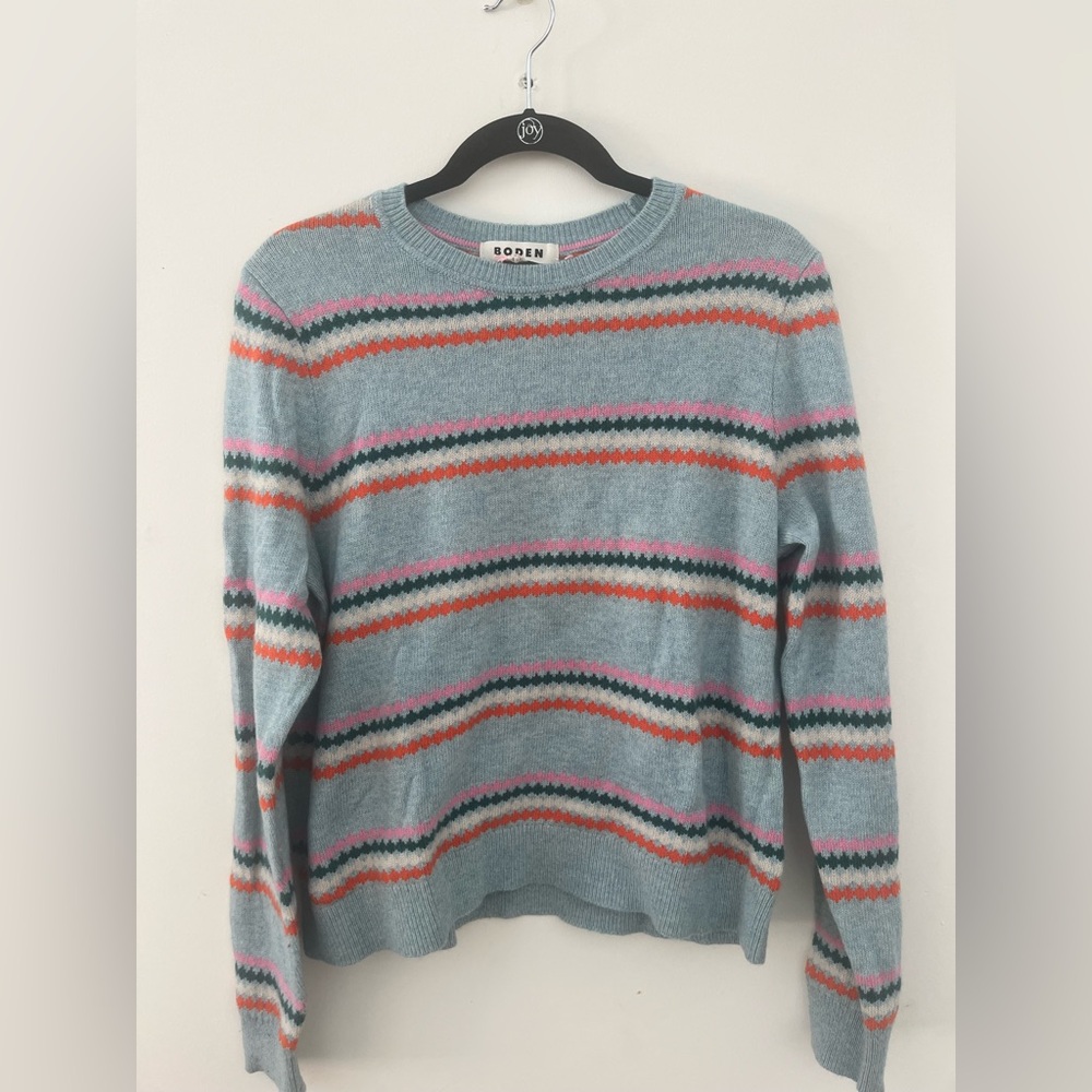 Boden Blue Sweater with Pink and Orange Stripes